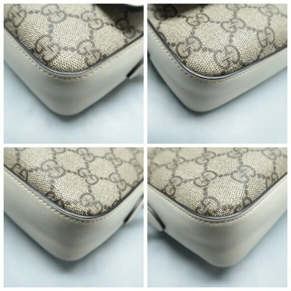 100% Authentic GUCCI Horsebit 1955 Brown&White Canvas Shoulder Bag 945-12524 - Picture 6 of 12